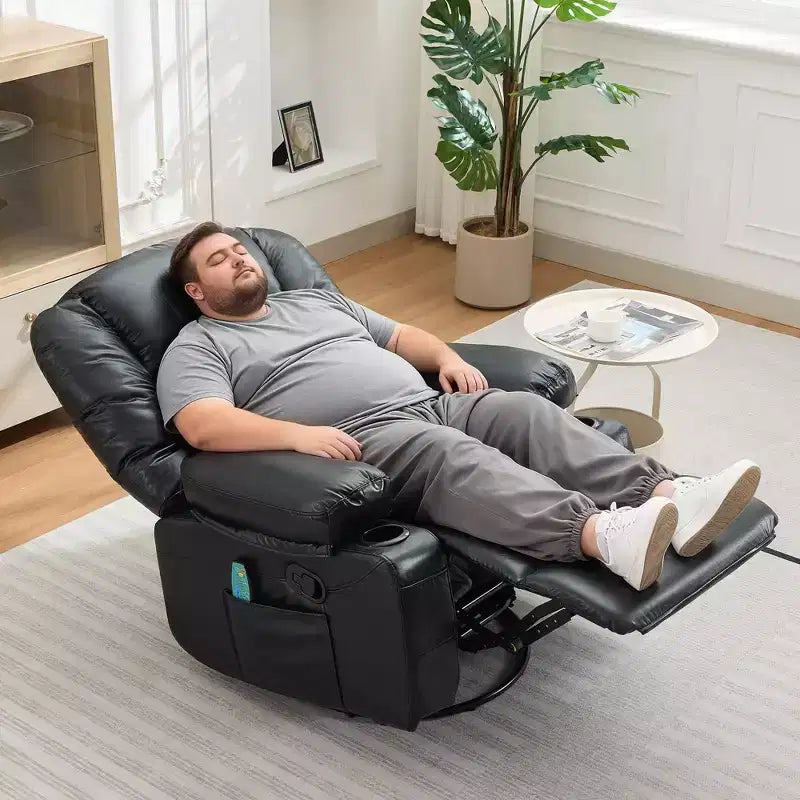 Fauteuil inclinable pivotant et berçant noir/marron avec massage et chaleur – Une place