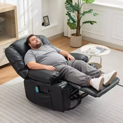 Fauteuil inclinable pivotant et berçant noir/marron avec massage et chaleur – Une place