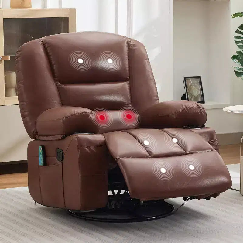 Fauteuil inclinable pivotant et berçant noir/marron avec massage et chaleur – Une place
