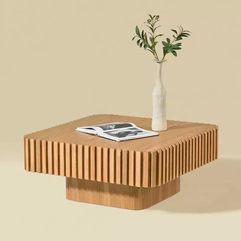 Table basse carrée beige, Piètement central, 80 cm, 1 personne