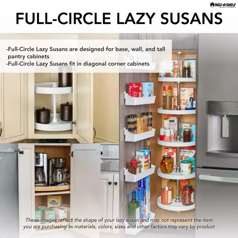 Meuble de rangement d'angle Lazy Susan à 2 étagères blanc, à cercle complet – Convient à 1 meuble