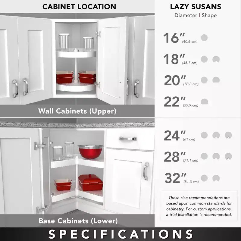 Meuble de rangement d'angle Lazy Susan à 2 étagères blanc, à cercle complet – Convient à 1 meuble