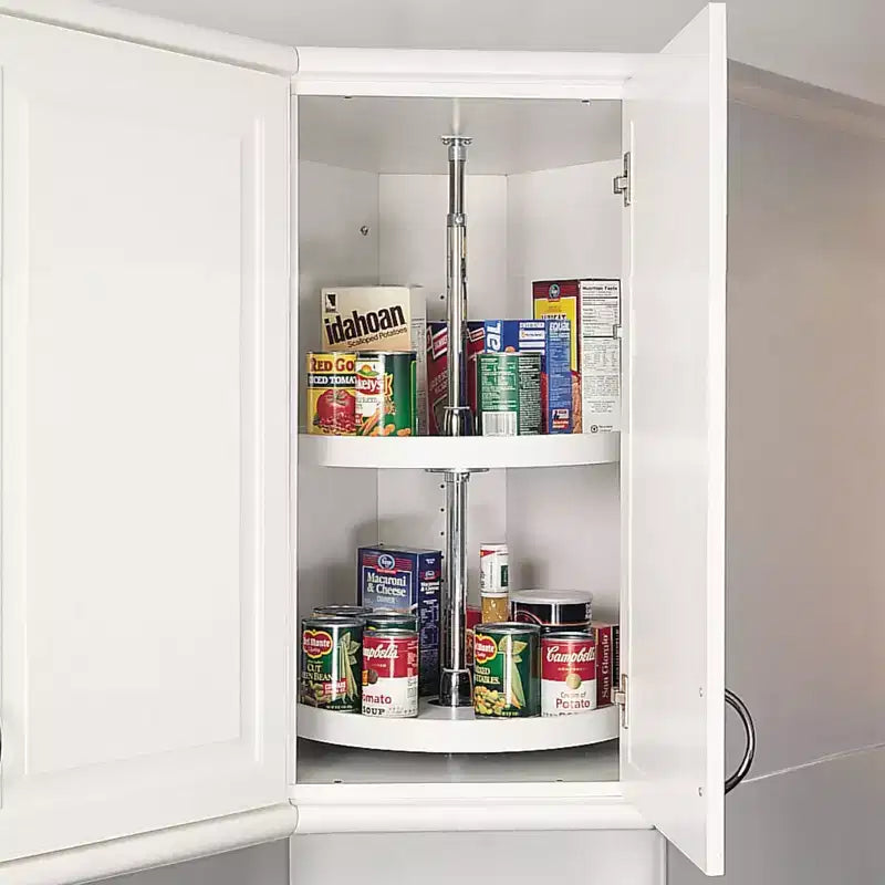 Meuble de rangement d'angle Lazy Susan à 2 étagères blanc, à cercle complet – Convient à 1 meuble