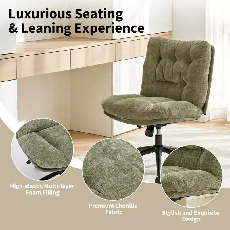 Chaise de vanité pivotante en chenille, style pieds croisés, réglable en hauteur, 1 personne