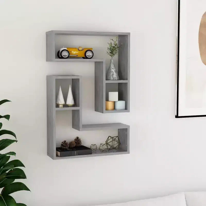 Étagère murale carrée gris béton, lot de 2 – Bois composite, Intérieur