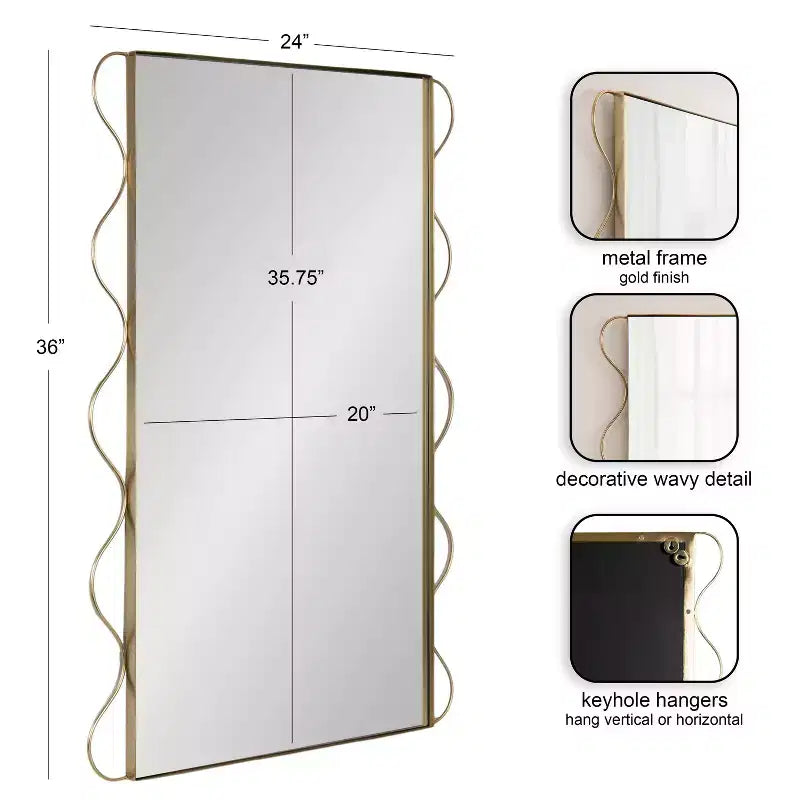 Miroir mural ondulé – Or, 24x36, 1 personne