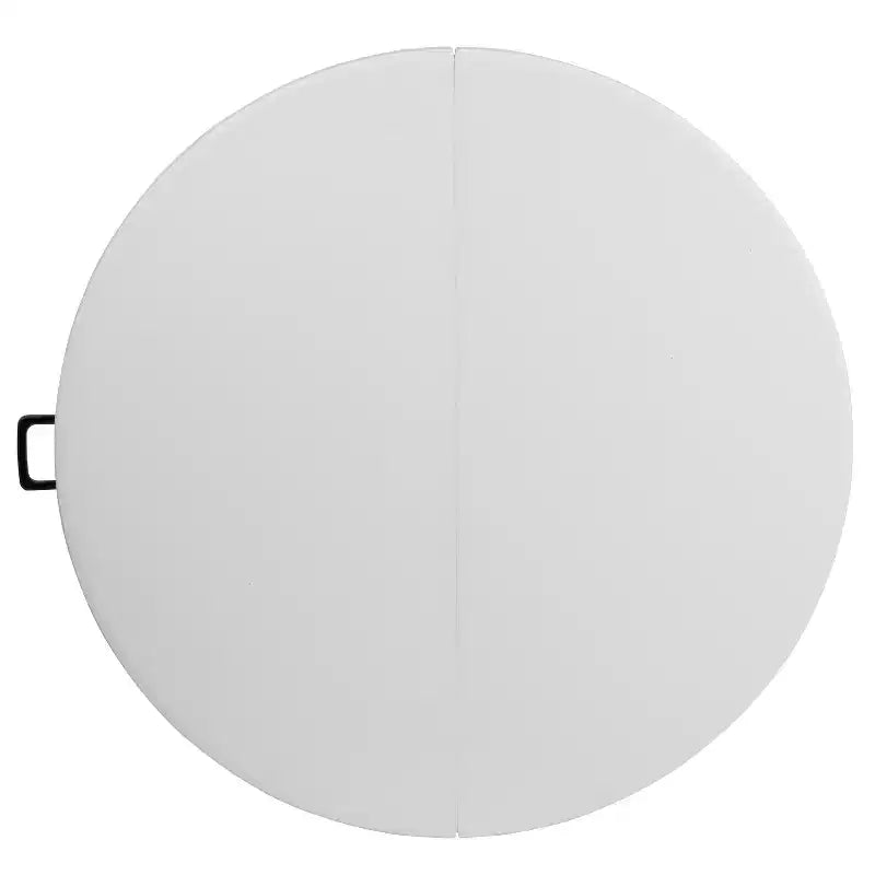Table ronde pliante blanche, plateau en plastique, 4 places