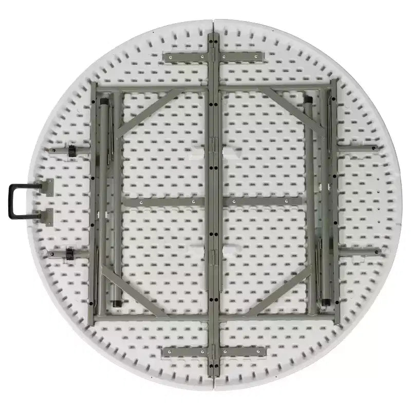 Table ronde pliante blanche, plateau en plastique, 4 places
