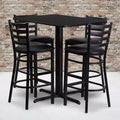 Ensemble table haute stratifiée noire et 4 tabourets de bar en vinyle, 4 places