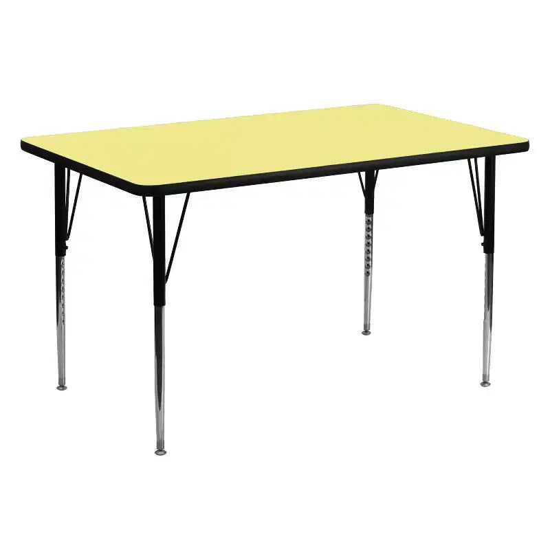 Table d'activités rectangulaire 76 x 152 cm – Pieds réglables en hauteur – Rouge / Jaune