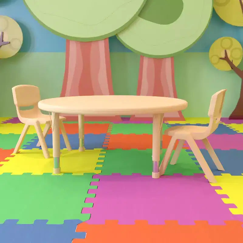 Ensemble de table d'activités ronde bleue réglable en hauteur pour enfants avec 2 chaises, 2 personnes