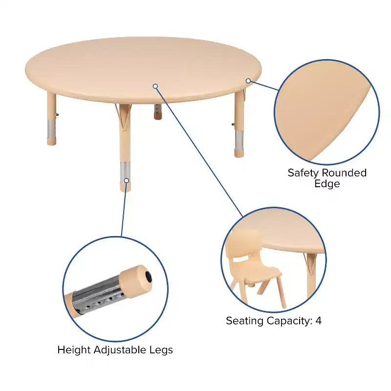 Ensemble de table d'activités ronde bleue réglable en hauteur pour enfants avec 2 chaises, 2 personnes