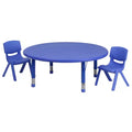 Ensemble de table d'activités ronde bleue réglable en hauteur pour enfants avec 2 chaises, 2 personnes
