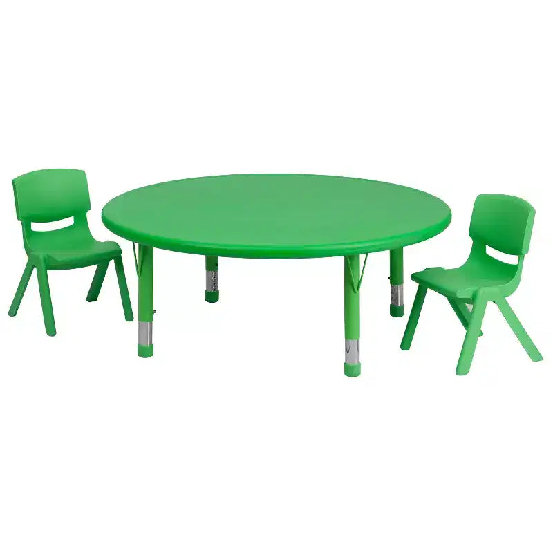 Ensemble de table d'activités ronde bleue réglable en hauteur pour enfants avec 2 chaises, 2 personnes
