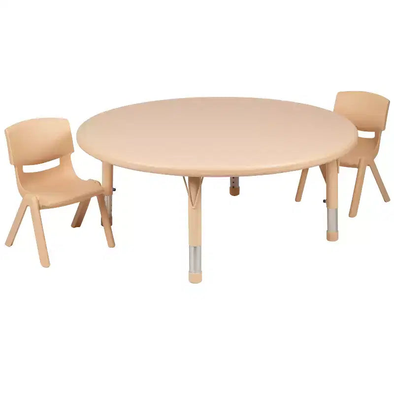 Ensemble de table d'activités ronde bleue réglable en hauteur pour enfants avec 2 chaises, 2 personnes