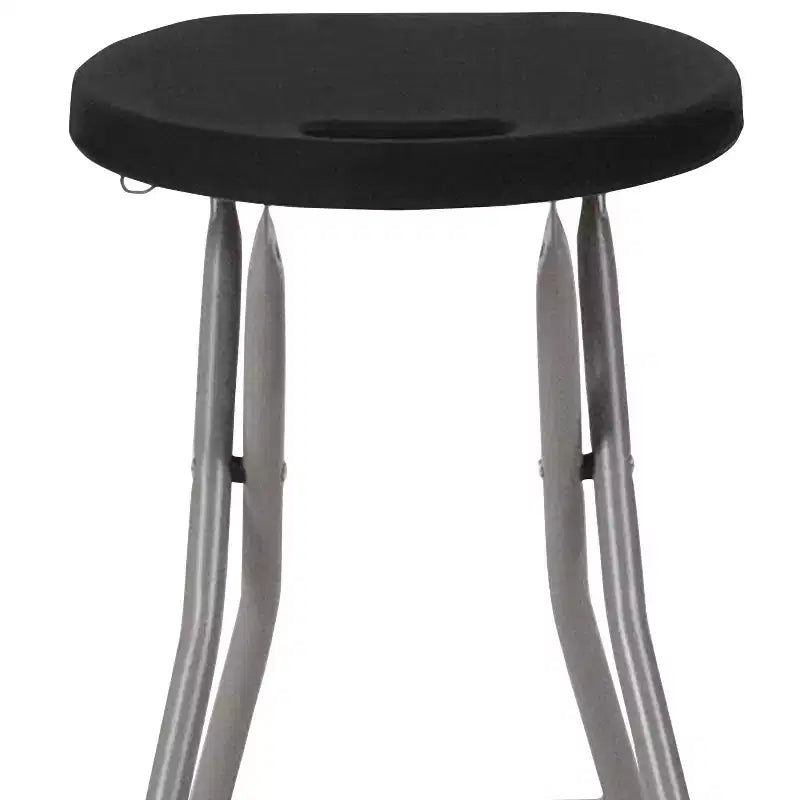 Tabouret pliant noir, cadre en métal argenté, 1 place