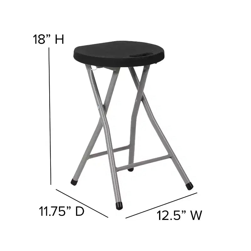 Tabouret pliant noir, cadre en métal argenté, 1 place