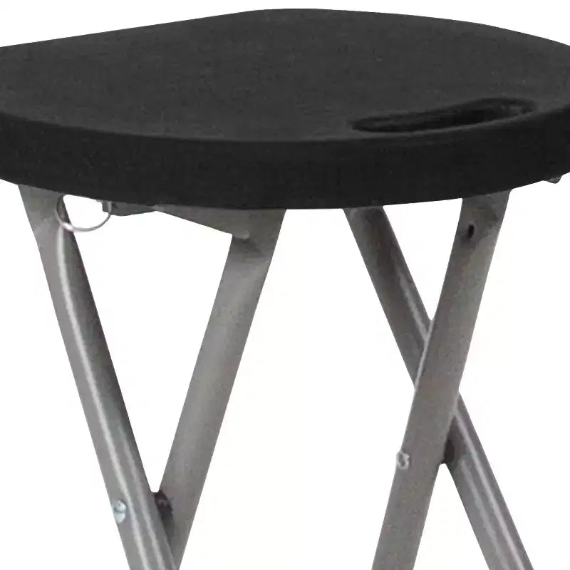Tabouret pliant noir, cadre en métal argenté, 1 place
