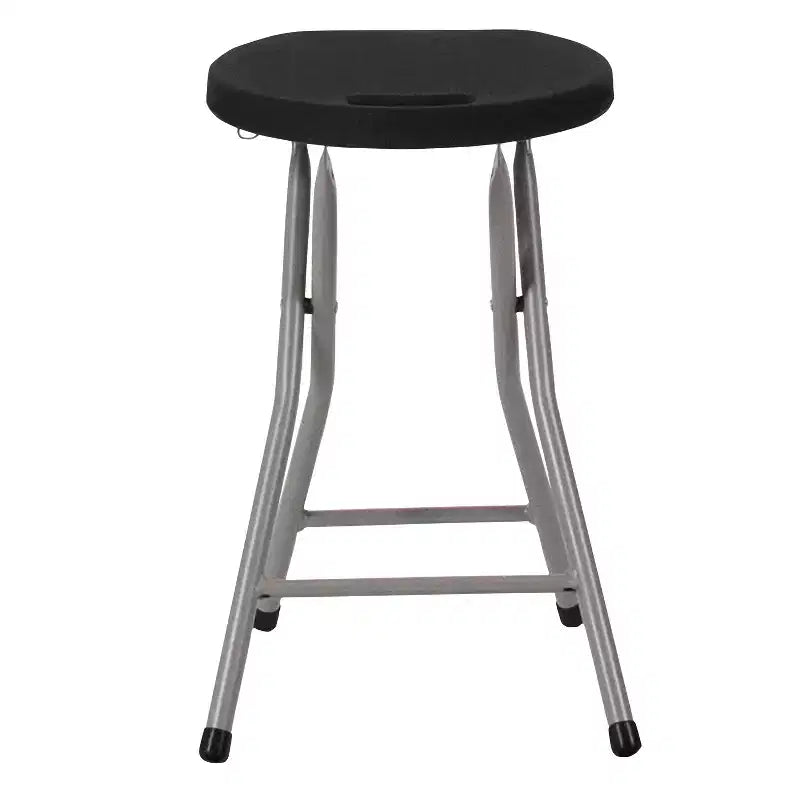 Tabouret pliant noir, cadre en métal argenté, 1 place