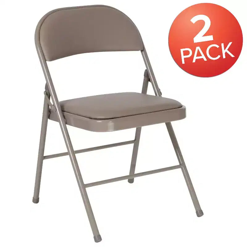 Chaise pliante rembourrée en vinyle beige/gris – Lot de 2