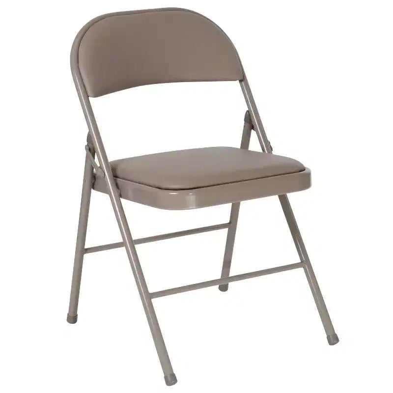 Chaise pliante rembourrée en vinyle beige/gris – Lot de 2