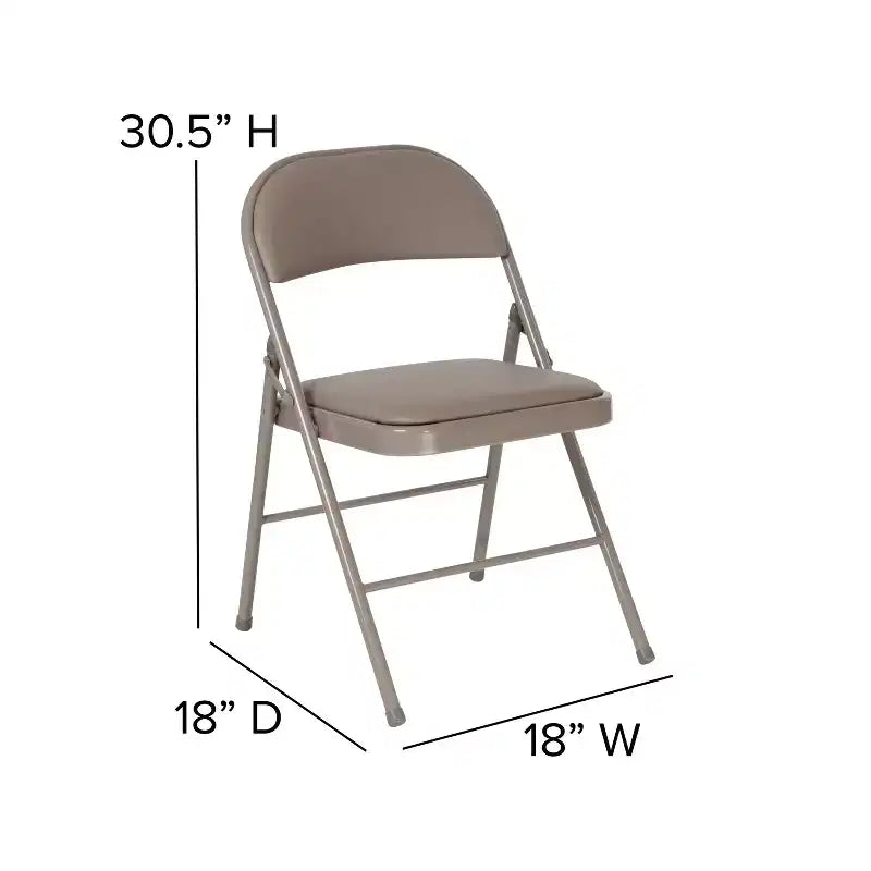 Chaise pliante rembourrée en vinyle beige/gris – Lot de 2