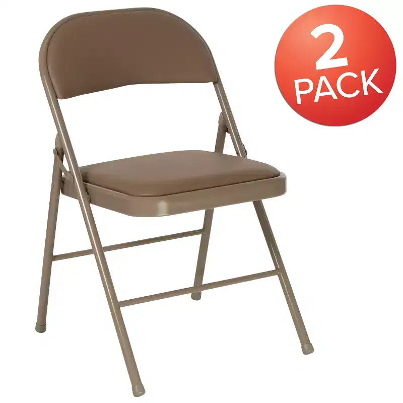 Chaise pliante rembourrée en vinyle beige/gris – Lot de 2