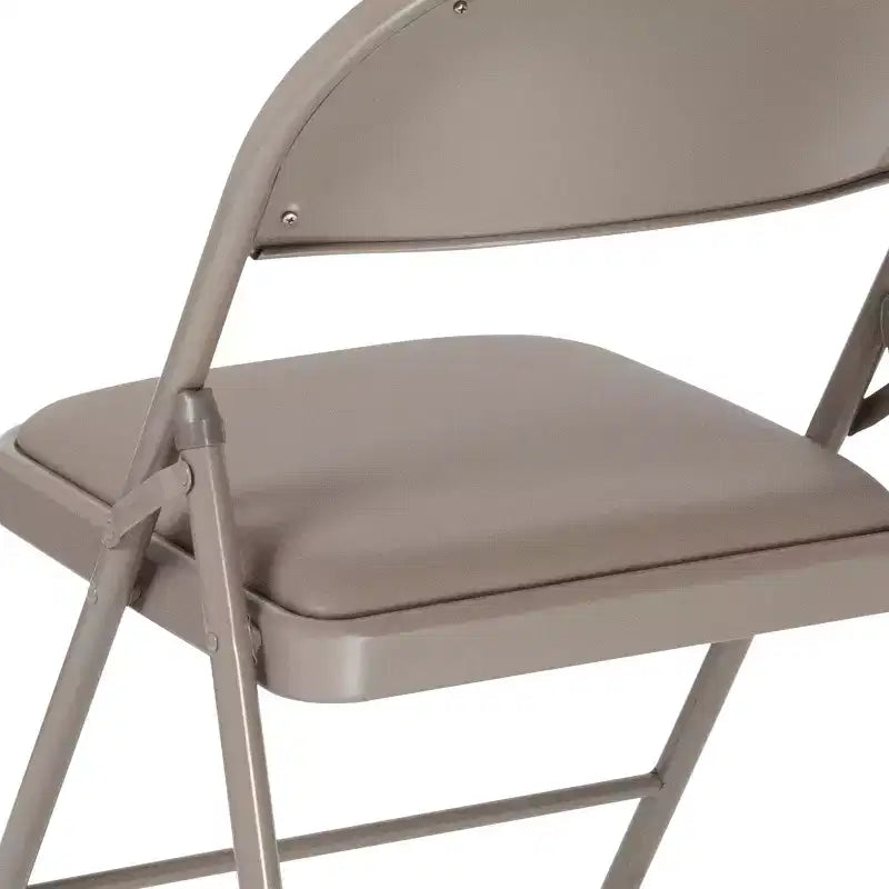 Chaise pliante rembourrée en vinyle beige/gris – Lot de 2