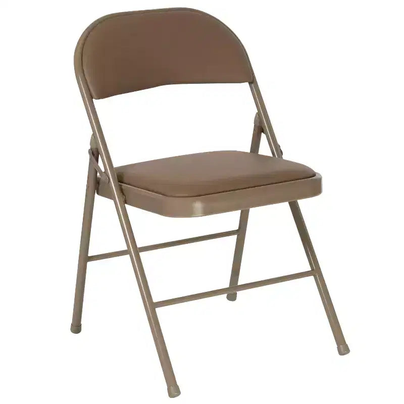 Chaise pliante rembourrée en vinyle beige/gris – Lot de 2