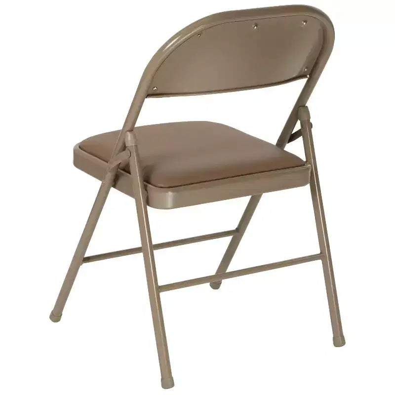 Chaise pliante rembourrée en vinyle beige/gris – Lot de 2