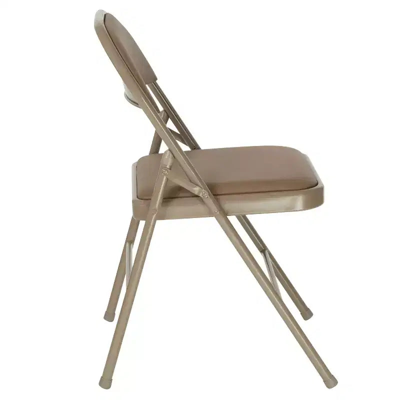Chaise pliante rembourrée en vinyle beige/gris – Lot de 2