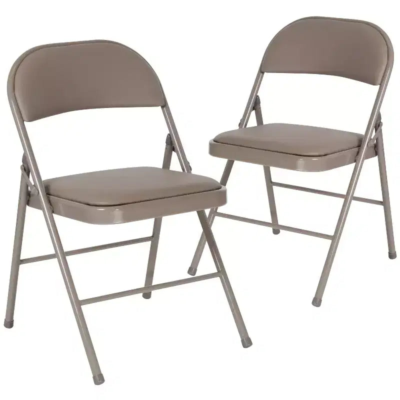 Chaise pliante rembourrée en vinyle beige/gris – Lot de 2