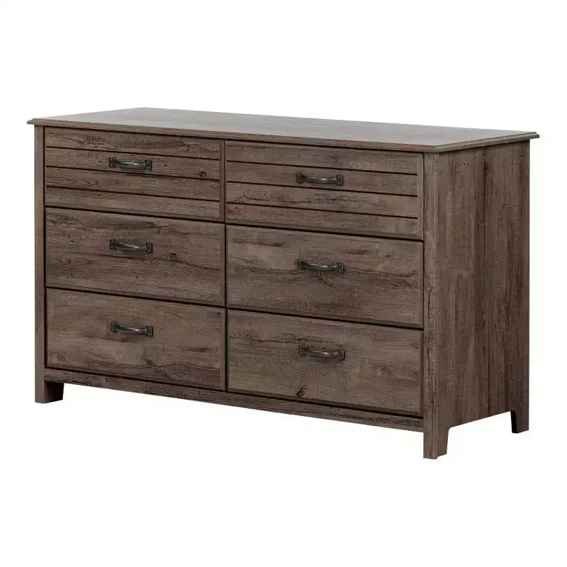 Commode double 6 tiroirs – Bleu myrtille/Chêne automne, pour 1 personne