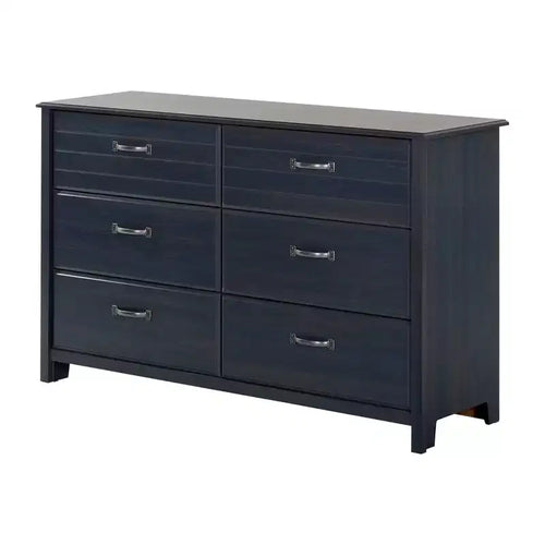 Commode double 6 tiroirs – Bleu myrtille/Chêne automne, pour 1 personne