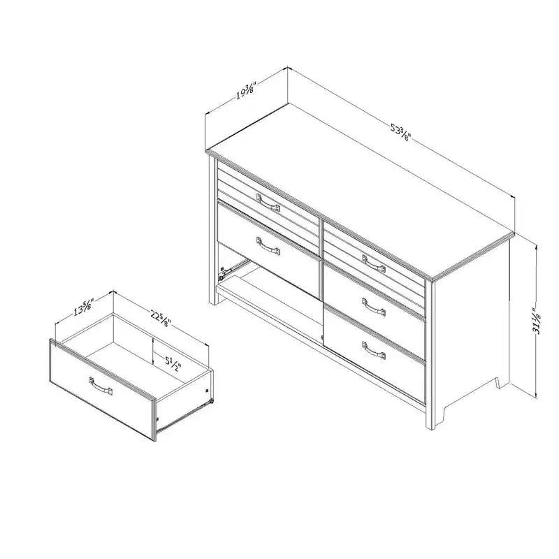 Commode double 6 tiroirs – Bleu myrtille/Chêne automne, pour 1 personne