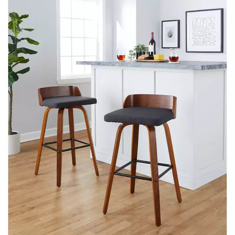Tabouret de bar pivotant rembourré noir, dossier mi-hauteur, sans accoudoirs, lot de 2