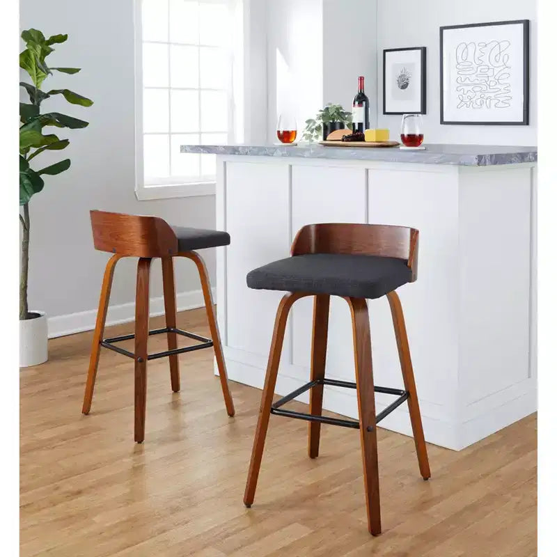 Tabouret de bar pivotant rembourré noir, dossier mi-hauteur, sans accoudoirs, lot de 2