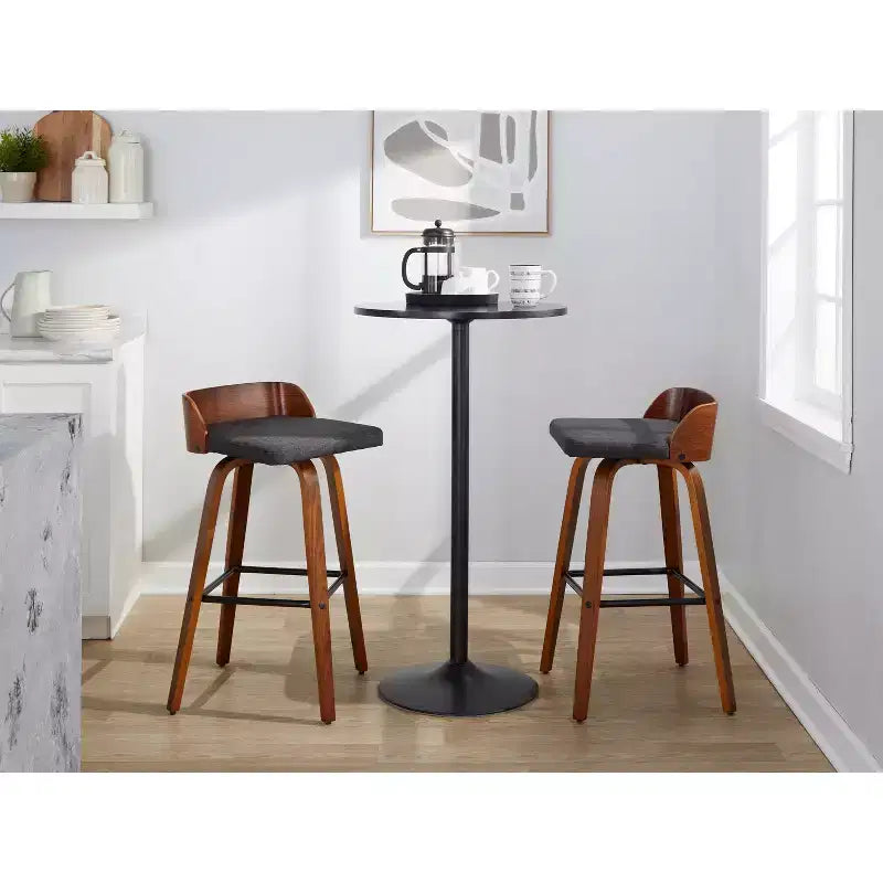 Tabouret de bar pivotant rembourré noir, dossier mi-hauteur, sans accoudoirs, lot de 2