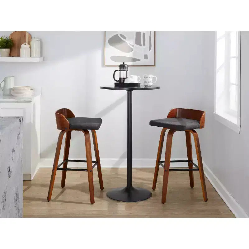 Tabouret de bar pivotant rembourré noir, dossier mi-hauteur, sans accoudoirs, lot de 2
