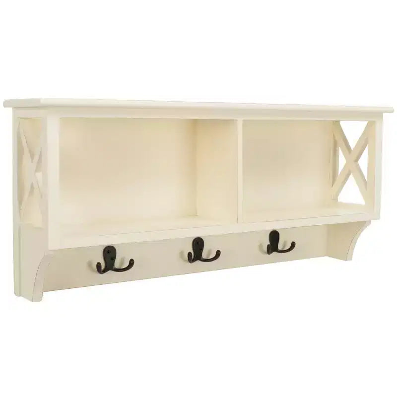 Étagère murale cerise / blanc vintage / blanche avec crochets et étagères – Style traditionnel, foyer d'une personne