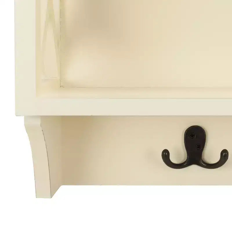 Étagère murale cerise / blanc vintage / blanche avec crochets et étagères – Style traditionnel, foyer d'une personne