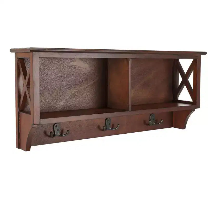 Étagère murale cerise / blanc vintage / blanche avec crochets et étagères – Style traditionnel, foyer d'une personne