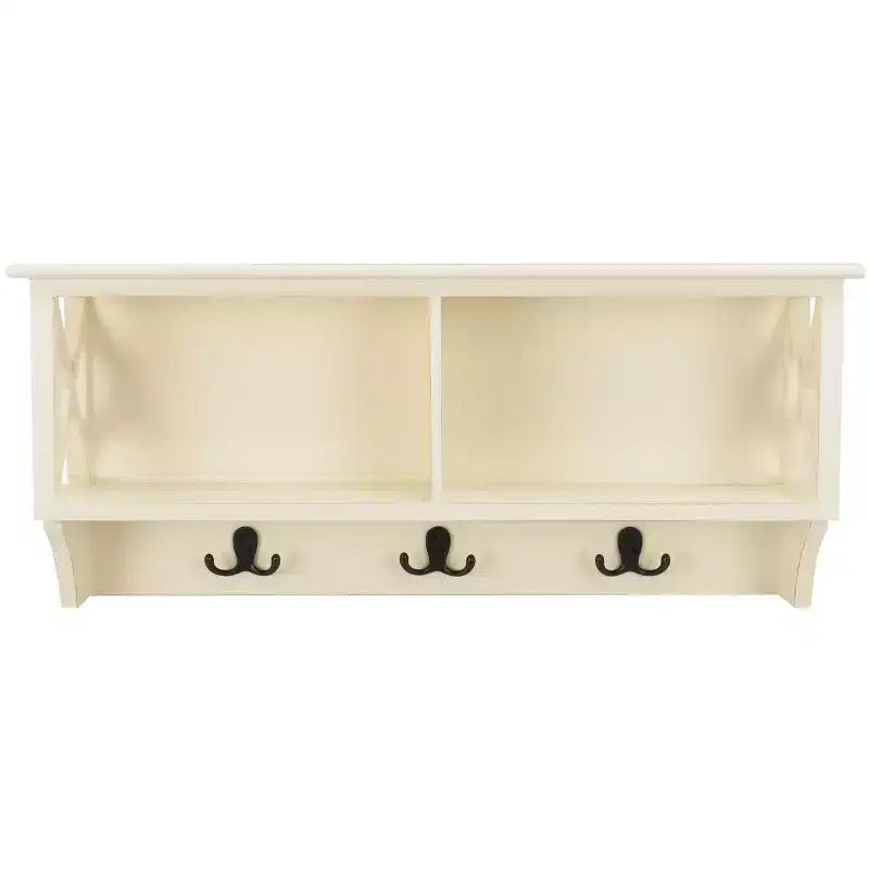 Étagère murale cerise / blanc vintage / blanche avec crochets et étagères – Style traditionnel, foyer d'une personne